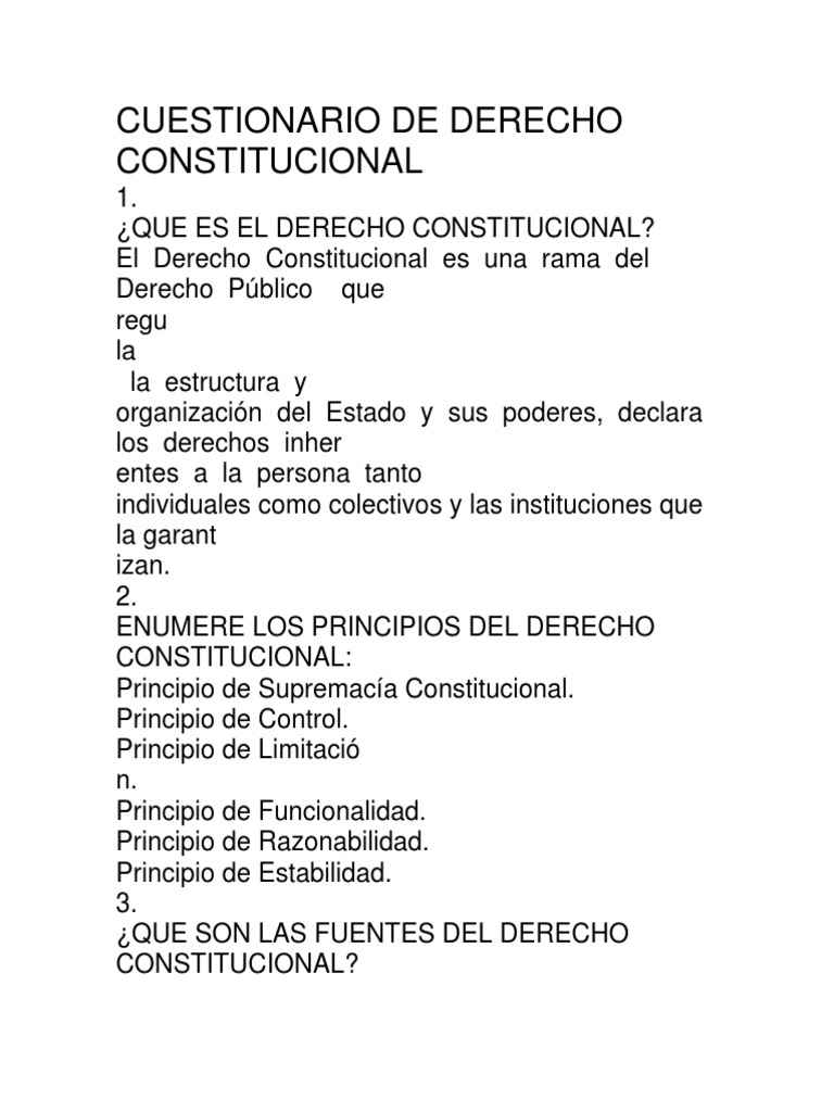 Cuestionario de Derecho Constitucional | PDF | Constitución | Elecciones