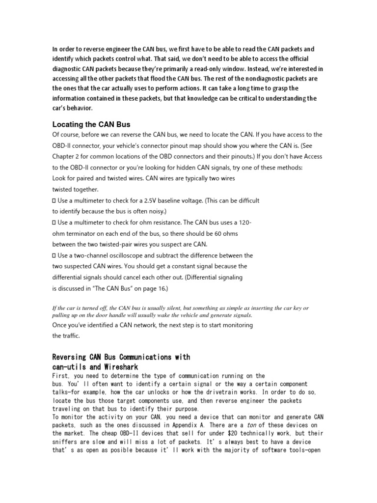 In Order To Reverse Engineer The CAN Bus | PDF | Areas Of Computer ...