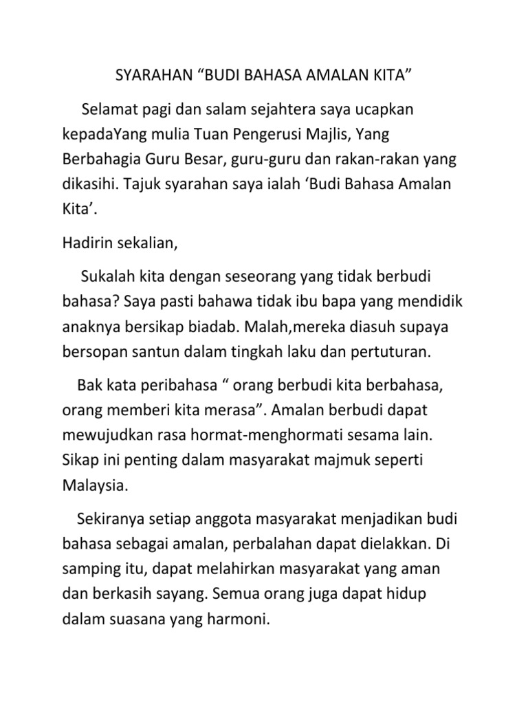 Syarahan Budi Bahasa Amalan Kita Pdf