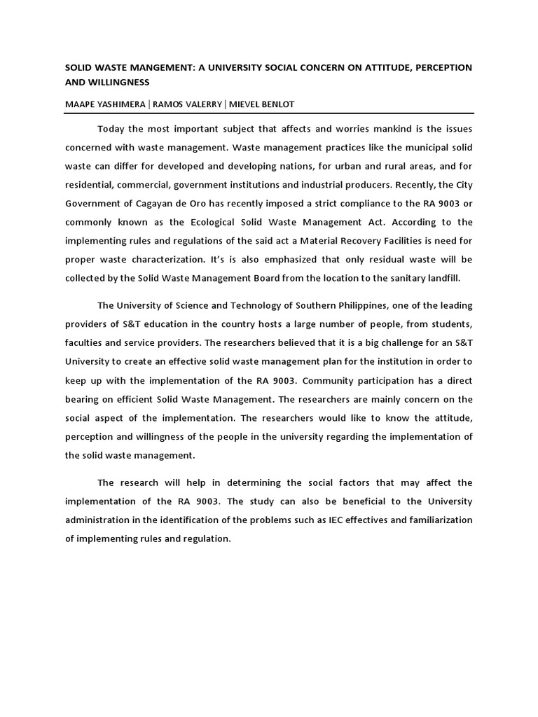 Sample thesis about solid waste management picture