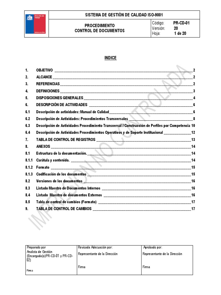Procedimiento Control De Documentos Pdf Gestión De La Calidad