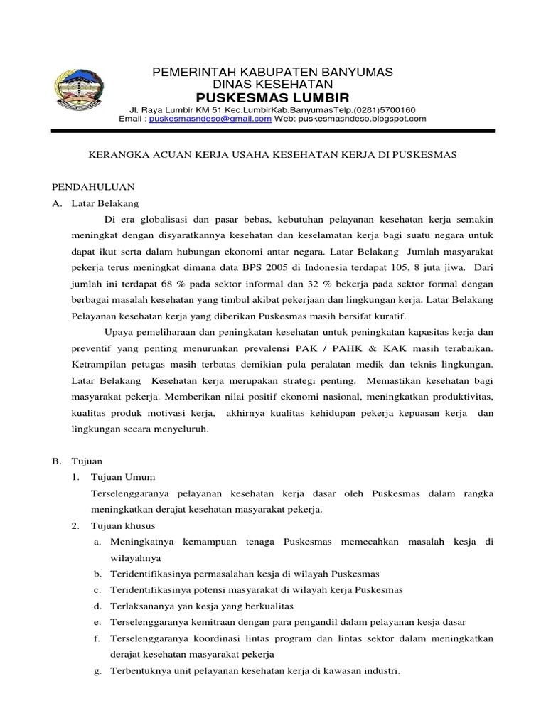 Kerangka Acuan Kerja Usaha Kesehatan Kerja Di Puskesmas