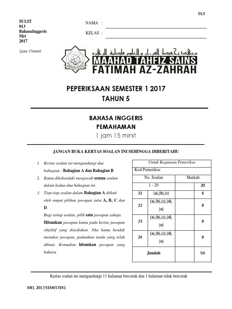 Soalan Bahasa Melayu Pemahaman Darjah 4 - Jalan Moron