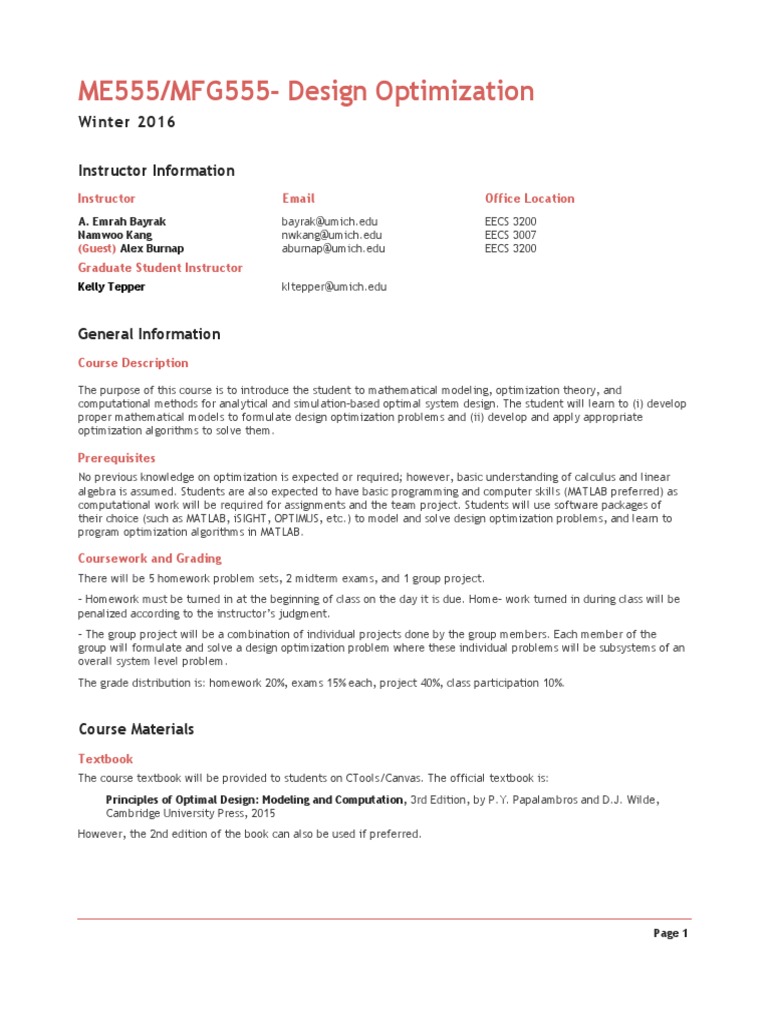 MechEng 555: Design Optimization Course | PDF | Mathematical ...