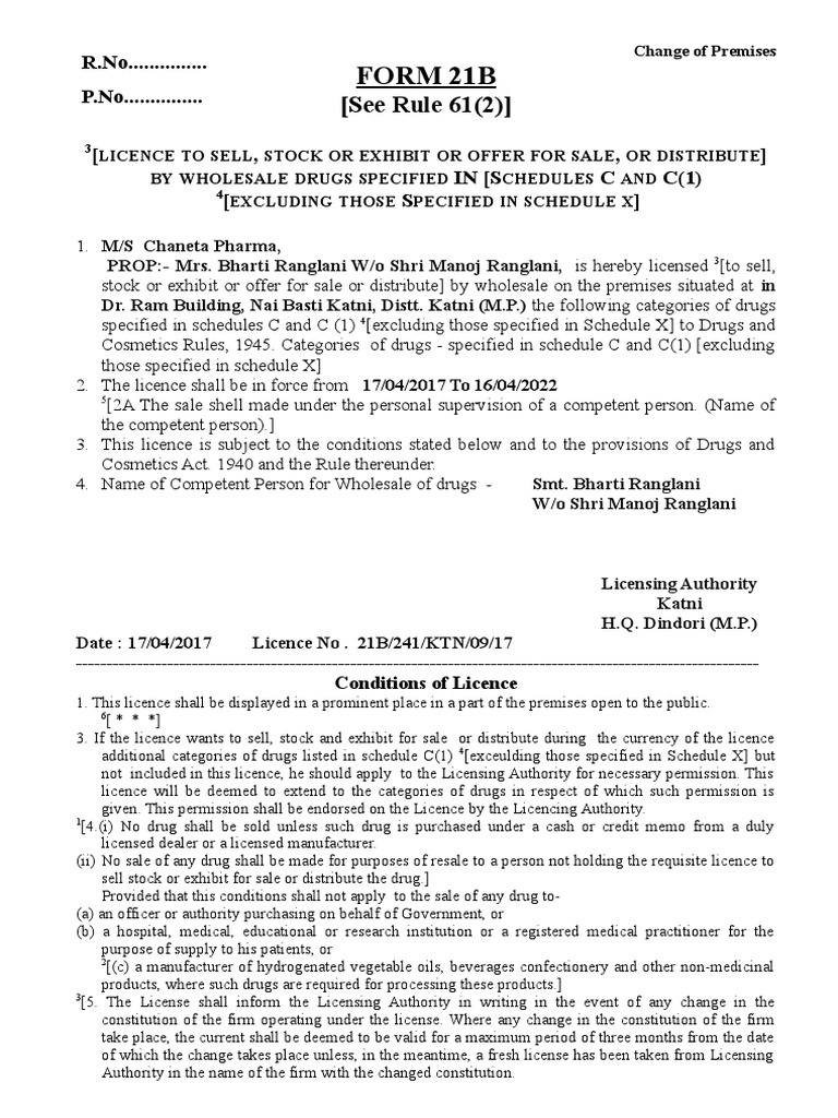 Change of Premises License Legal Documents