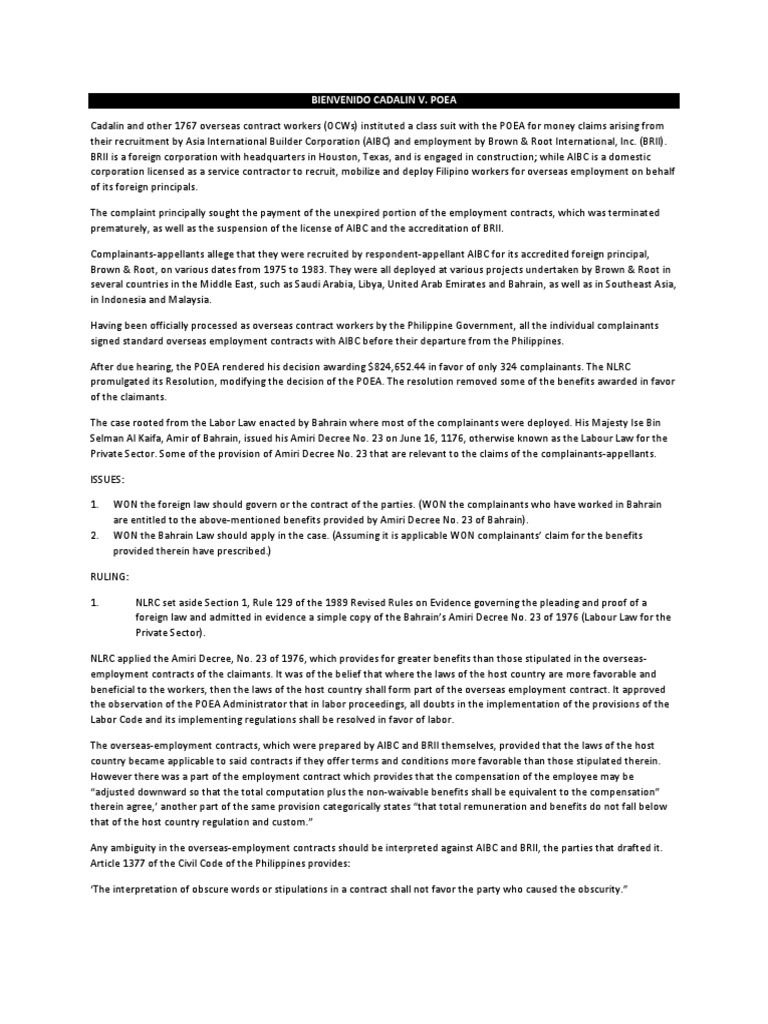 8 Bienvenido Cadalin v. POEA Download Free PDF Statute Of