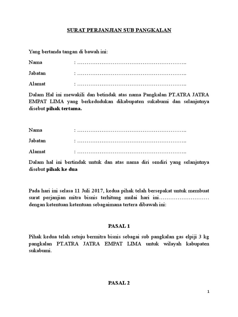 Contoh Surat Perjanjian Jual Beli Gas Id Lif Co Id