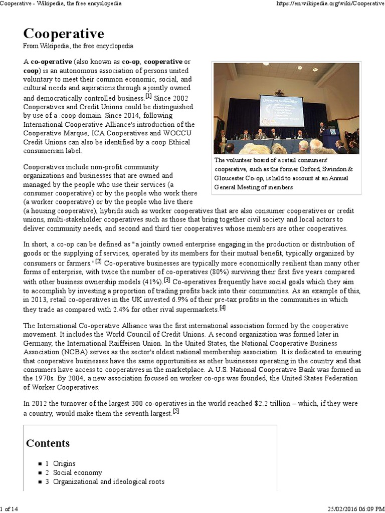 Cooperative Wikipedia The Free Encyclopedia Pdf Cooperative