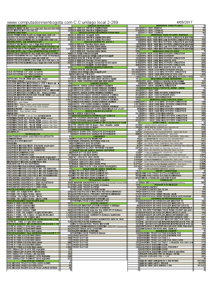 Lista de Precios Informática y Monitores | PDF | Informática | Hardware ...