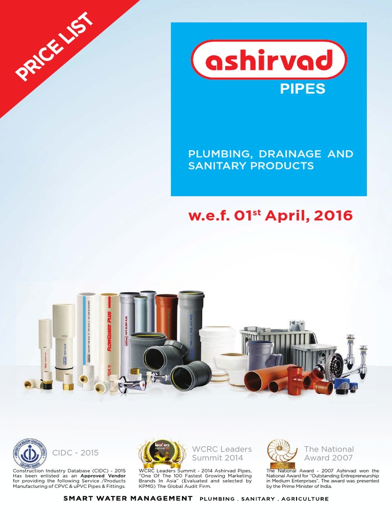 Ashirvad Plumbing Price List 142016Old PDF Plumbing Pipe