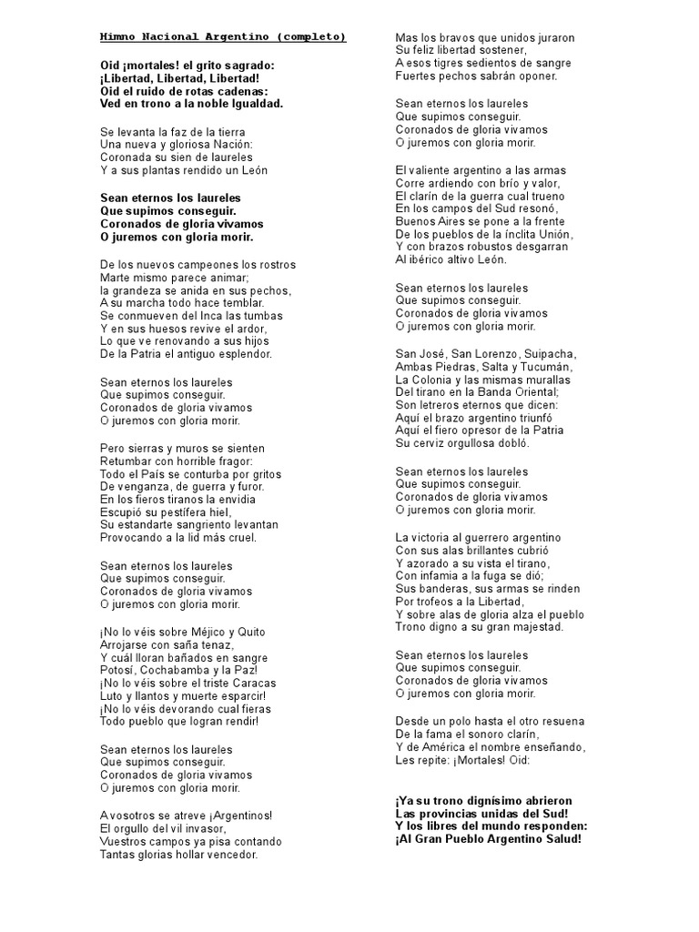 Himno Nacional Argentino Completo Entretenimiento General Música