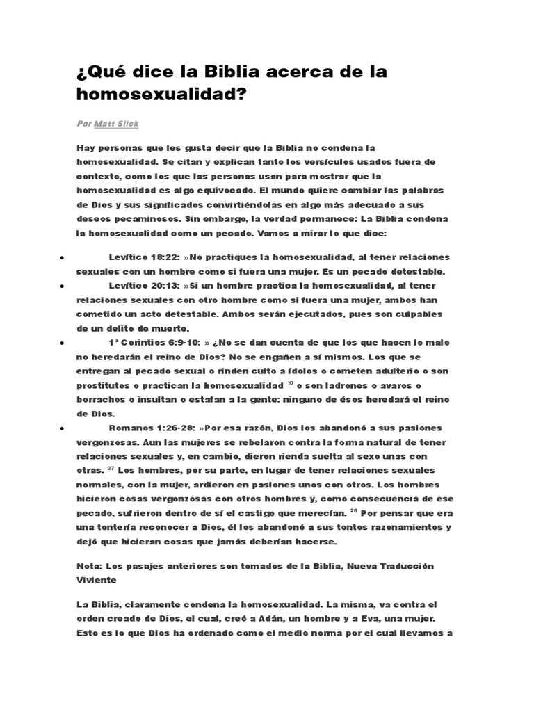 La Biblia y la Homosexualidad: Perspectivas y Versículos | PDF | Pecado ...