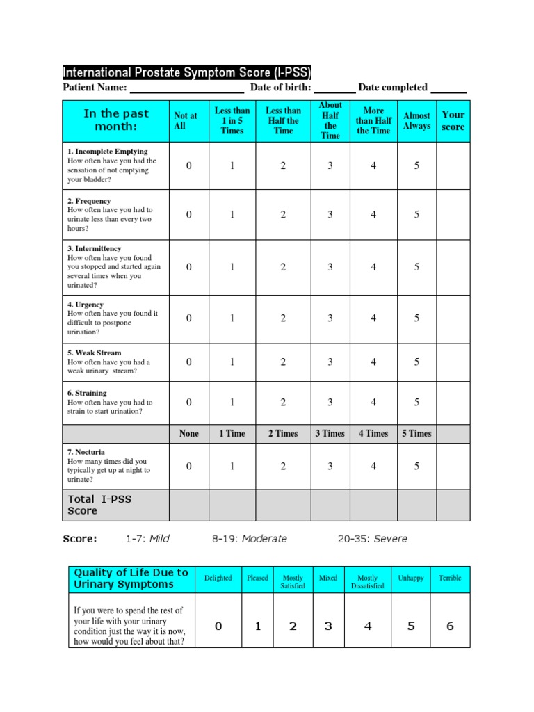 International Prostate Symptom Score (I-PSS) : Patient Name: in The ...