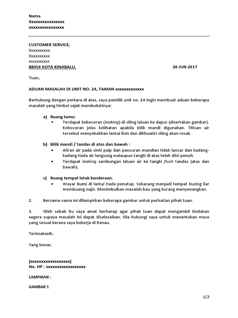 Surat Aduan Kepada Perumahan