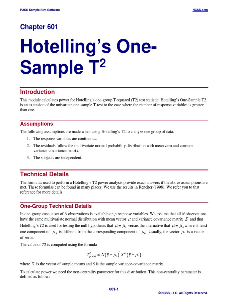 Hotelling's One-Sample T2 | PDF | Covariance Matrix | Normal Distribution