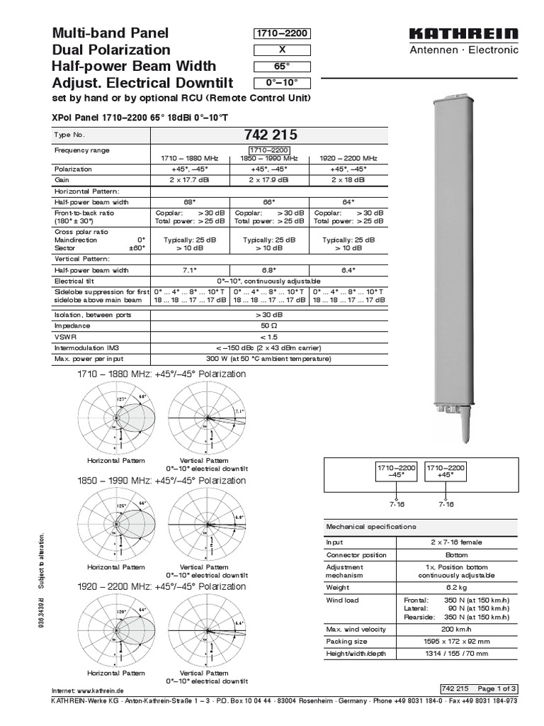 KATHREIN 742215.pdf Antenna (Radio) Electrical Engineering