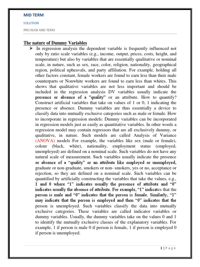Understanding Dummy Variables in Regression | PDF | Dummy Variable ...
