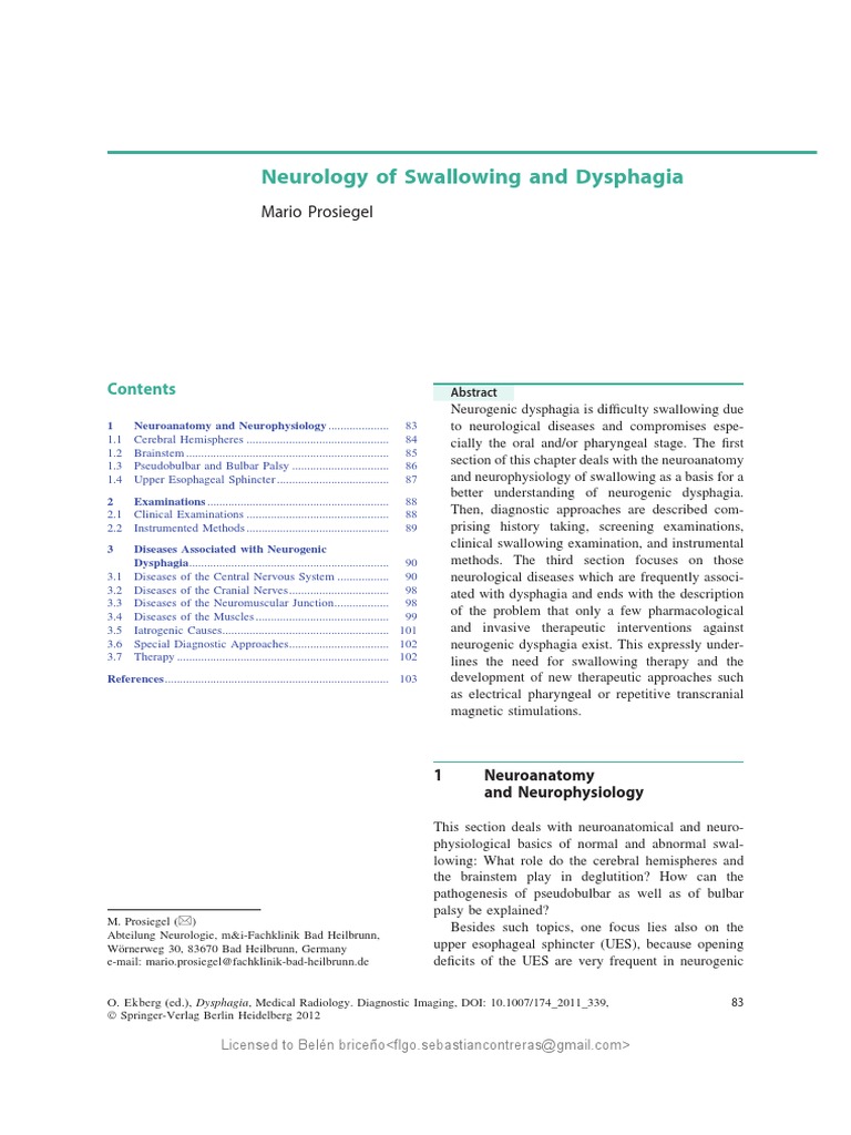 Neurology of Swallowing and Dysphagia | PDF | Brainstem | Cerebral Cortex