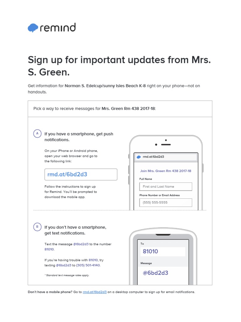 Print Remind Code for Parents | PDF