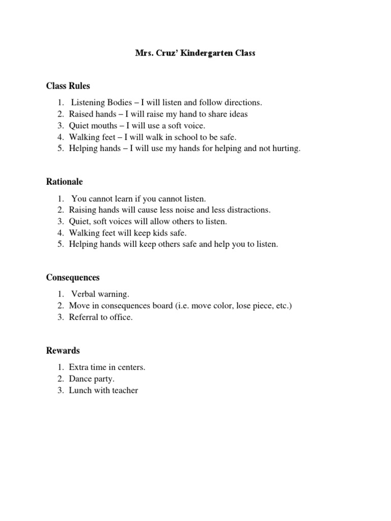 Kindergarten Rules | PDF | Language Arts & Discipline