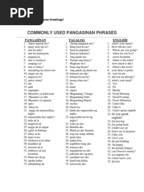Common Pangasinense Greetings Pdf Human Communication Communication