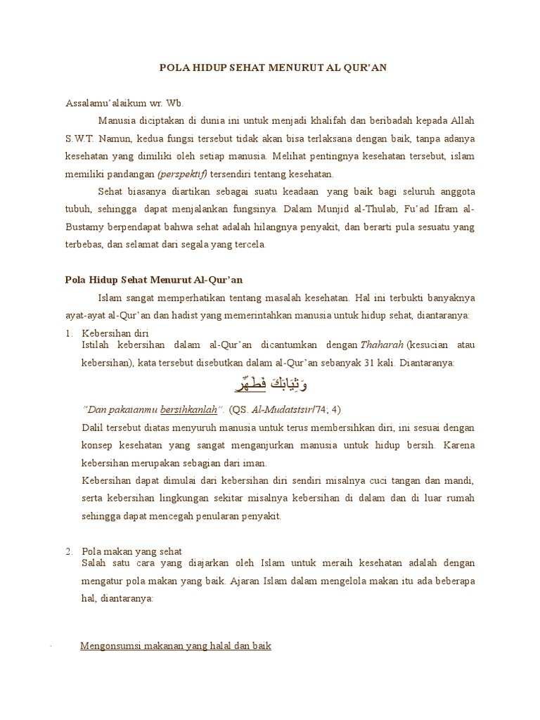 Pola Hidup Sehat Menurut Al Quran