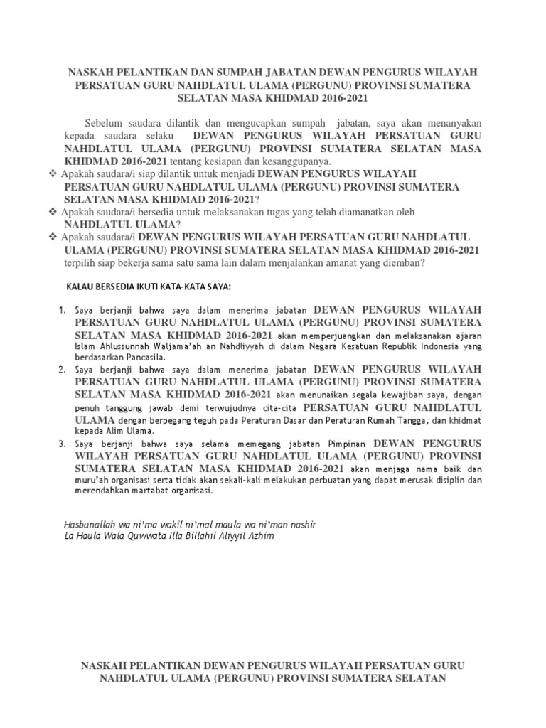 Naskah Pelantikan Dewan Pengurus Pergunu | PDF