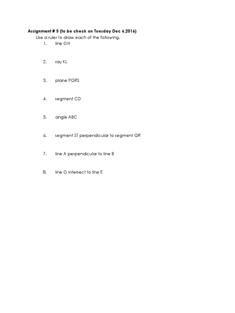 Use a ruler to draw each of the following 1 line gh assignment 5