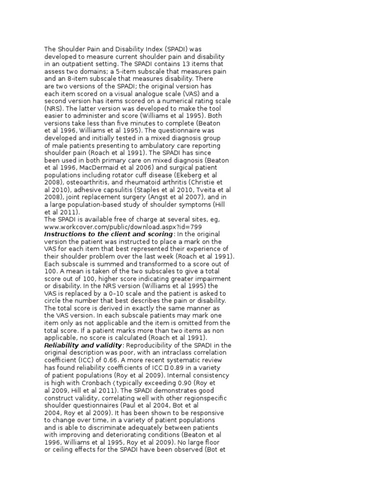 The Shoulder Pain and Disability Index Shoulder Arthritis