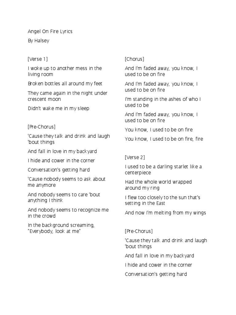 Angel On Fire Lyrics Pdf Song Structure Songs