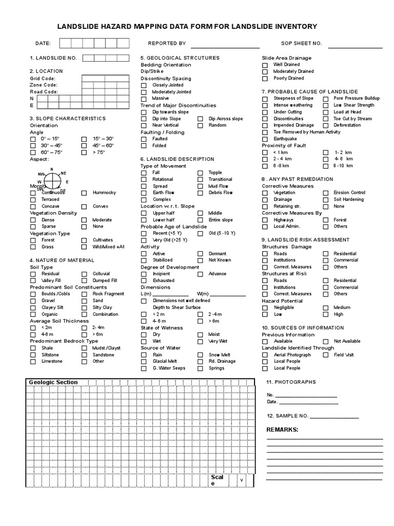 Landslide Hazard Mapping Data Form | PDF | Landslide | Soil