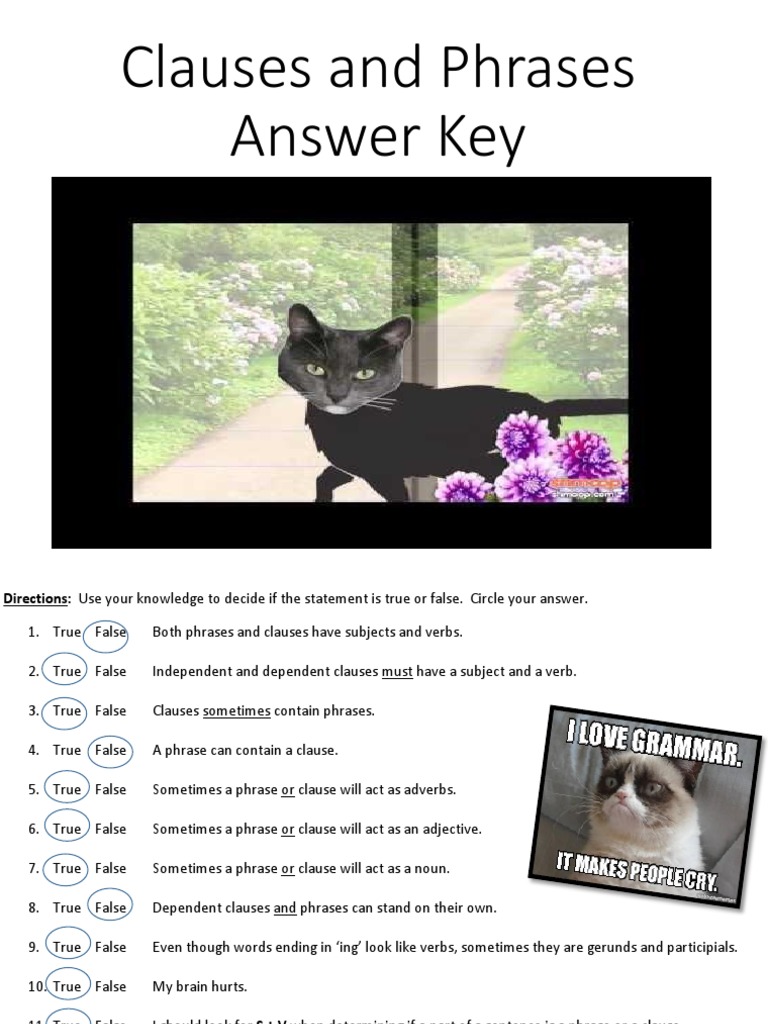 Clauses and Phrases Answer Key | PDF | Clause | Verb