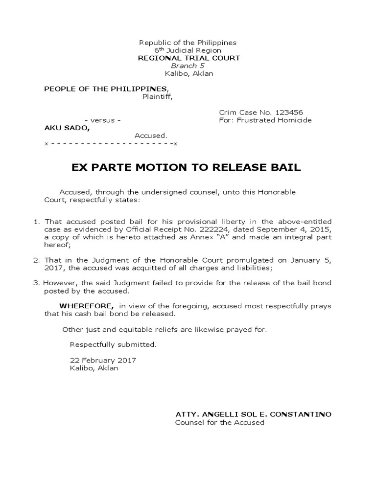 Motion of Release Bail PDF Bail Legal Procedure