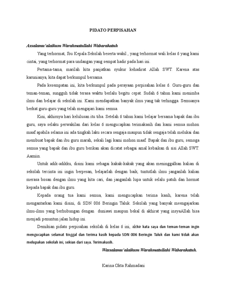 Pidato Perpisahan