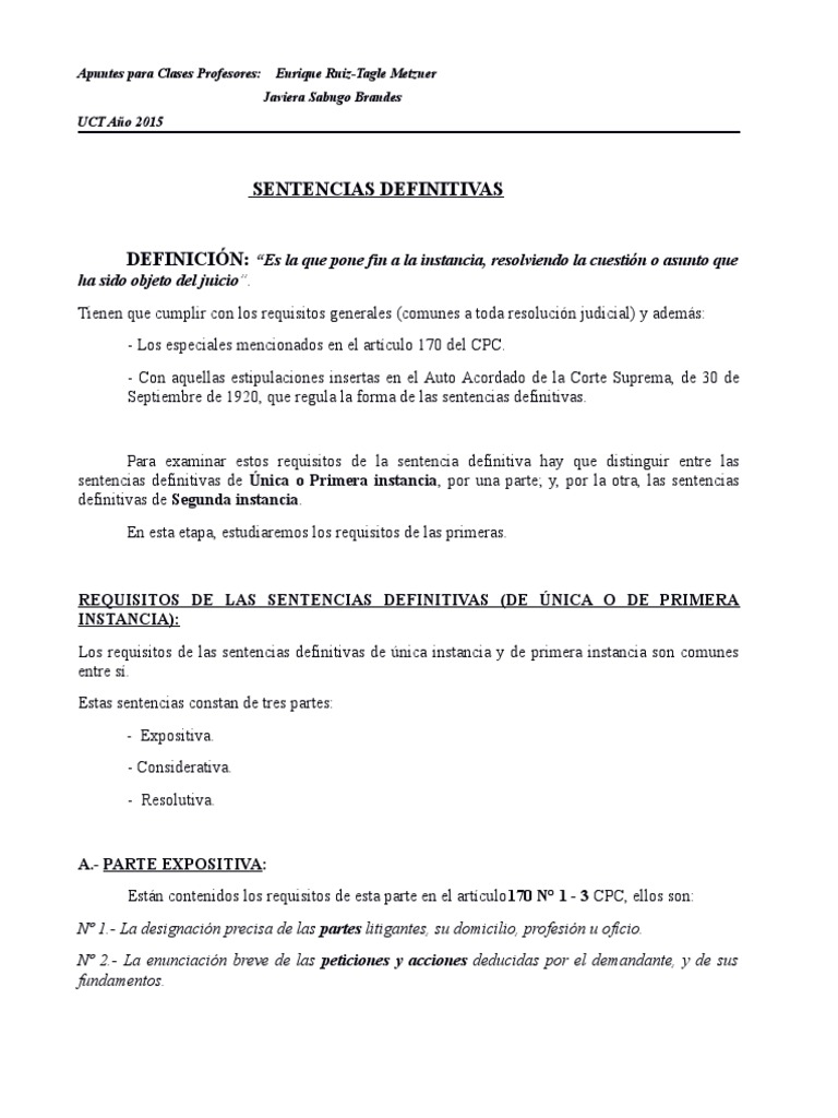 07.-Apuntes Sentencia Definitiva y Efectos y Cosa Juzgada Nov. 2015