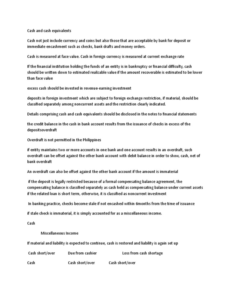 Cash and Cash Equivalents PDF Overdraft Cash And Cash Equivalents