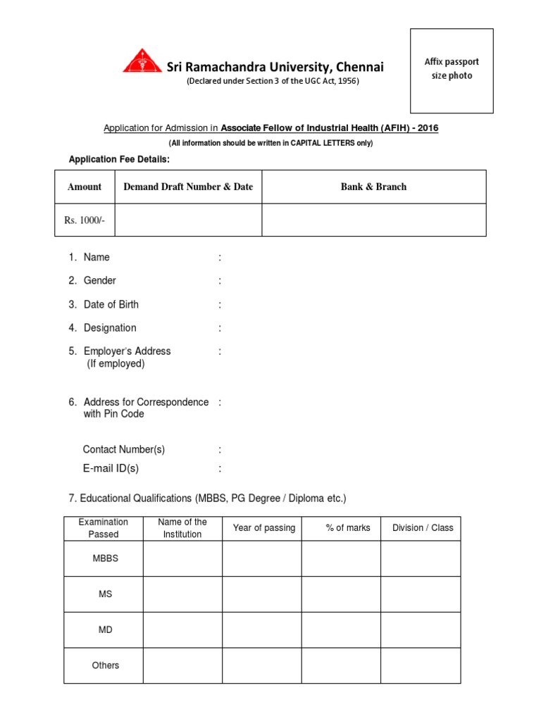1b SRU AFIH course Application Form 2016 PDF Academia Wellness