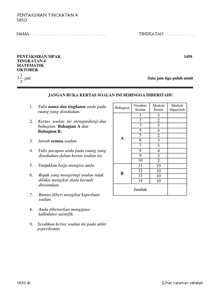 Pentaksiran TINGKATAN 4