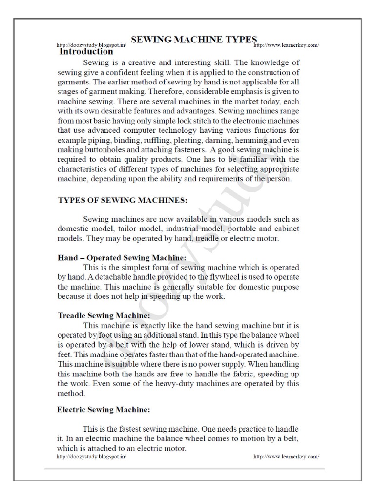 Types of Sewing Machines PDF