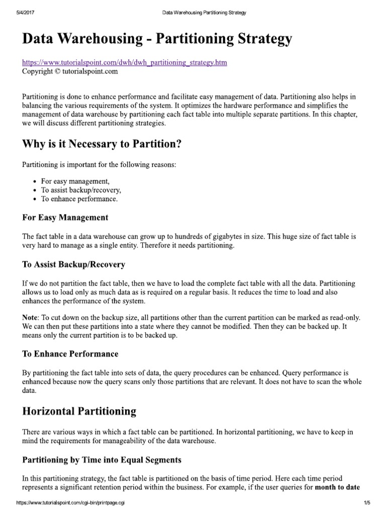 Data Warehousing - Partitioning Strategy | PDF