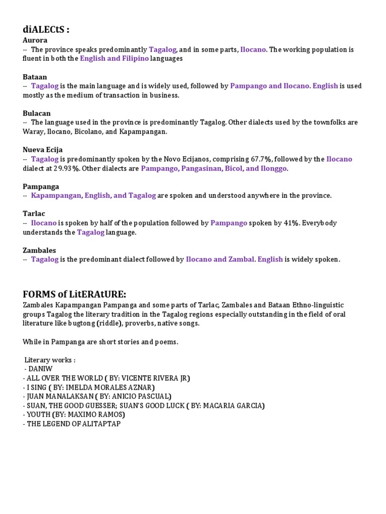 Regional Dialects of Central Luzon | PDF | Language Arts & Discipline ...
