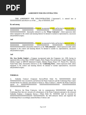 Sub Contracting Agreement