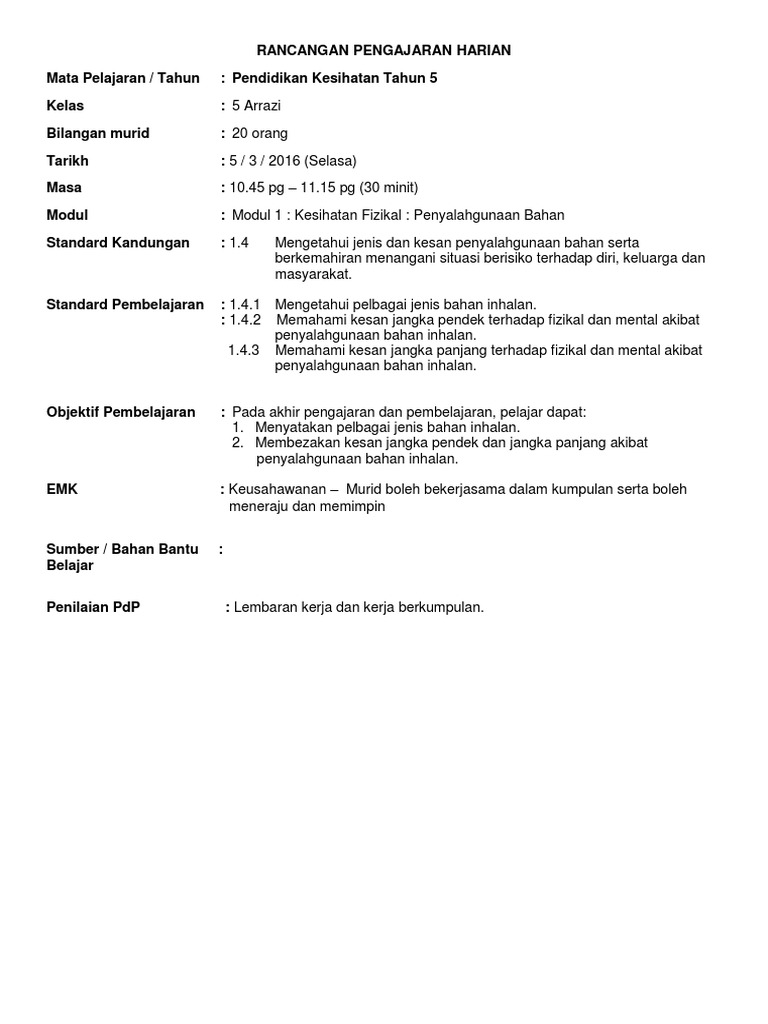 Rph Pend Kesihatan Tahun 5 Pdf