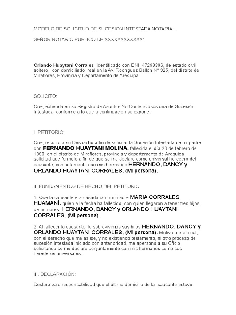 Modelo Carta De Herederos - Modelo de Informe