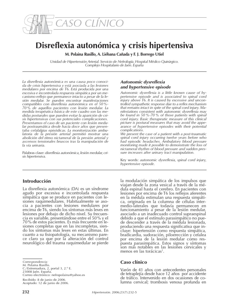 Autonomic dysreflexia and hypertensive episode in spinal cord injury ...