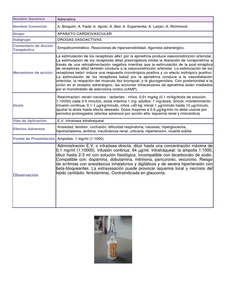Nombres Comerciales y Genéricos de Adrenalina | PDF | Epinefrina | Drogas