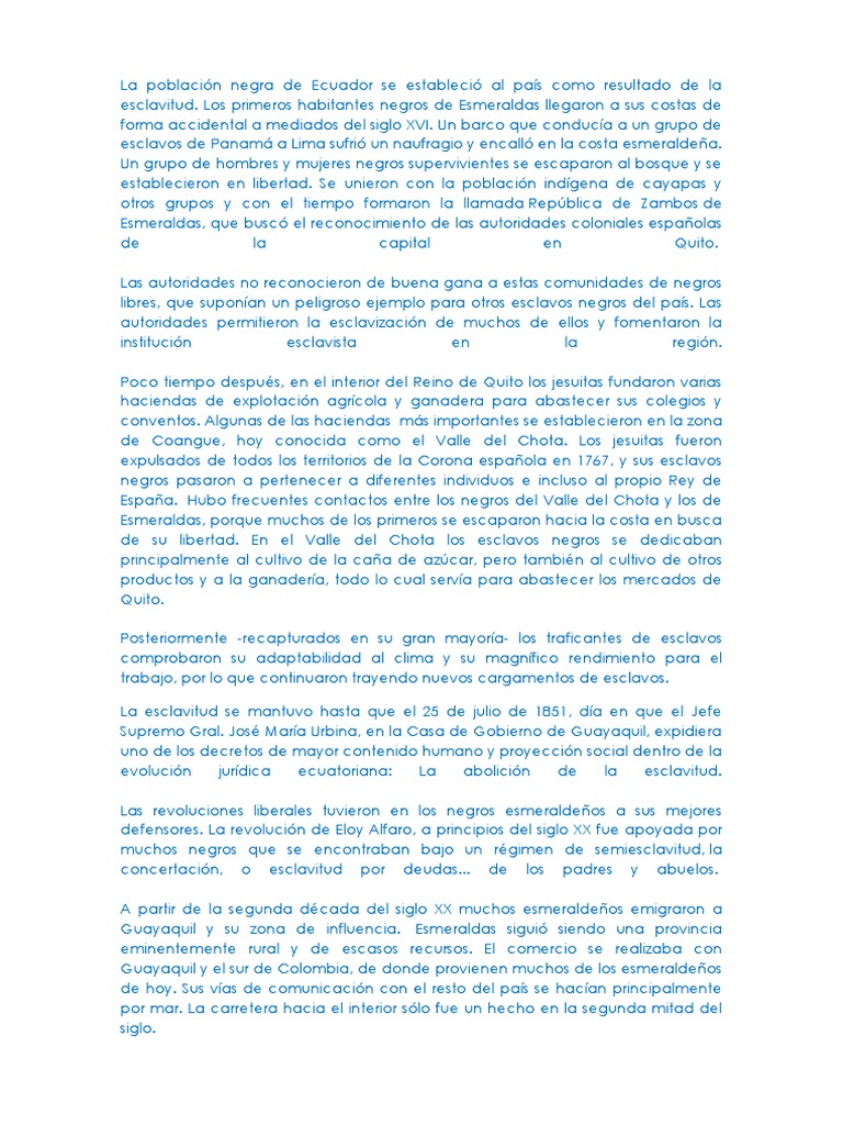 Historia de Los Negros en Ecuador | PDF | Esclavitud | Ecuador