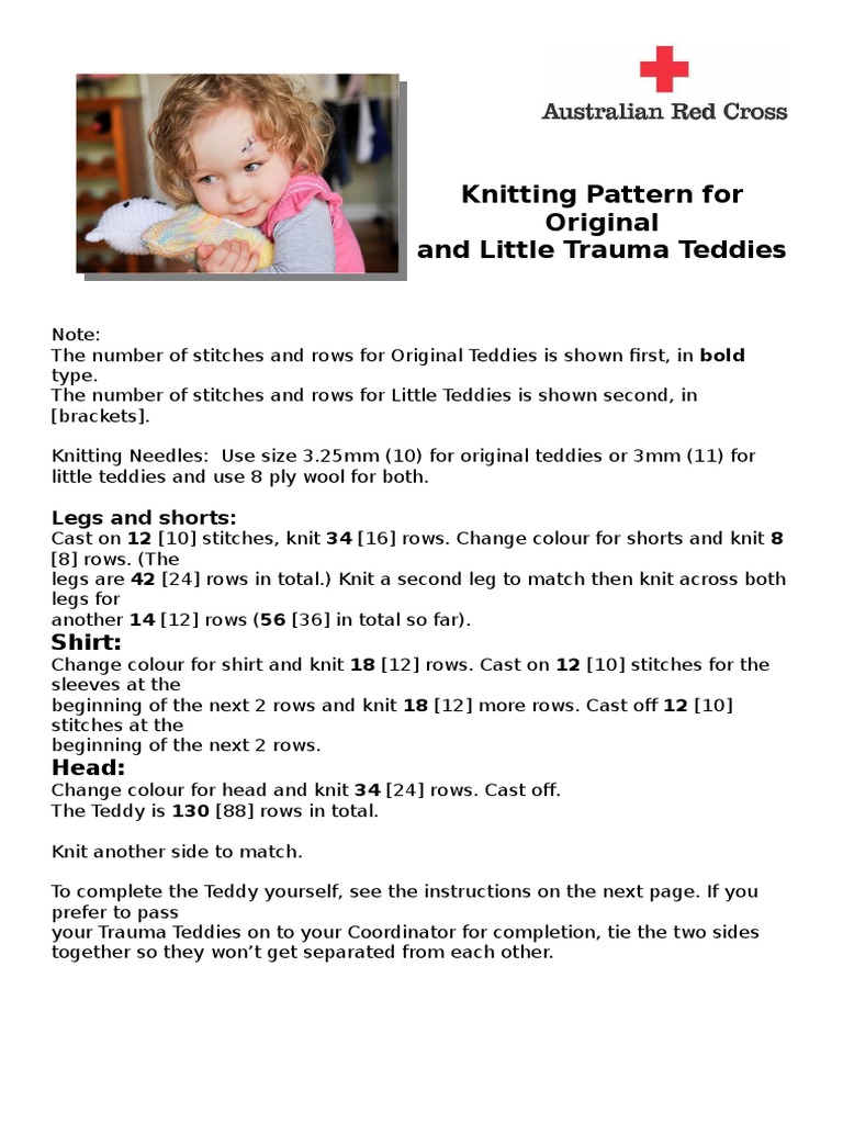 red cross trauma teddy knitting pattern