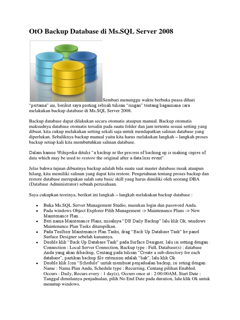 Cara Backup Database di SQL Server 2008 | PDF | Teknologi & Rekayasa