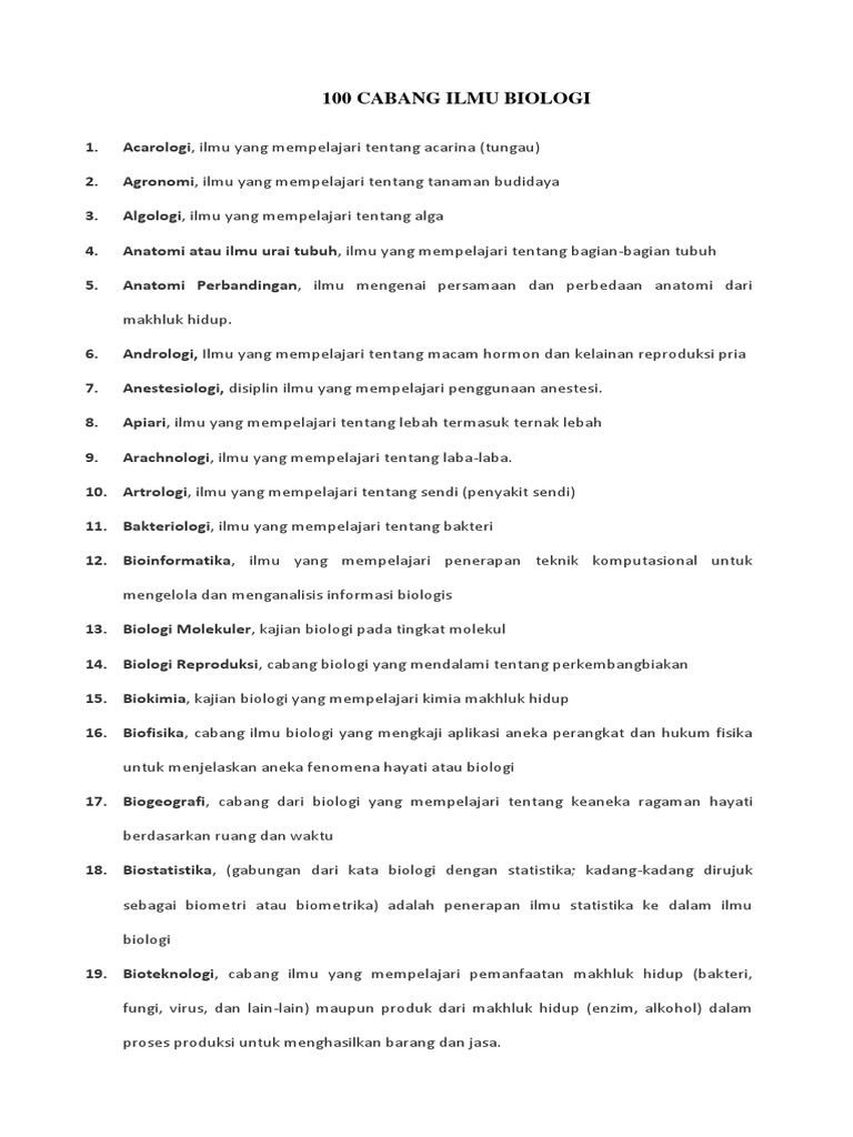 100 Cabang Ilmu Biologi Pdf
